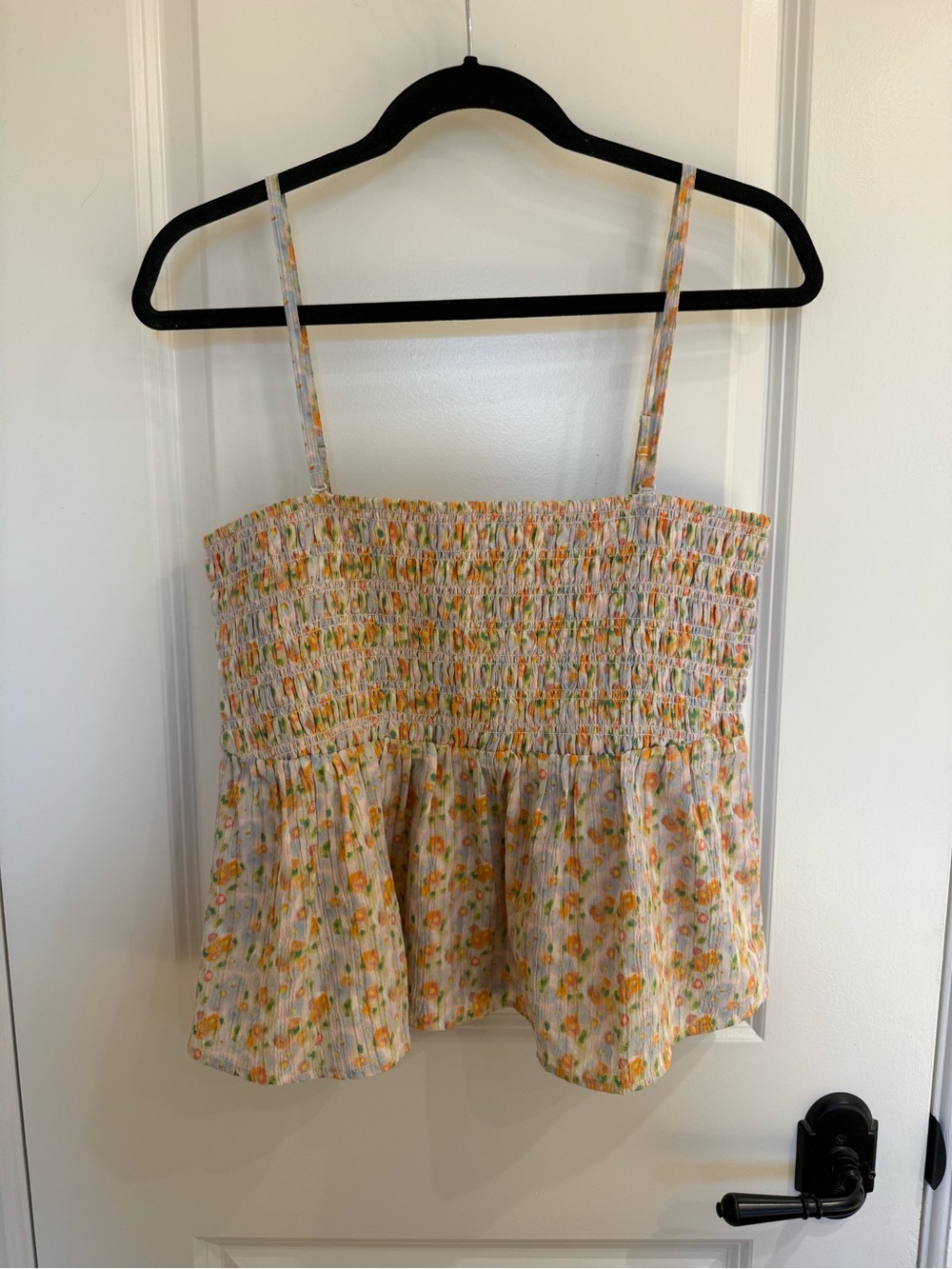 American Eagle Outfitters Yellow Floral Smocked Peplum Cami